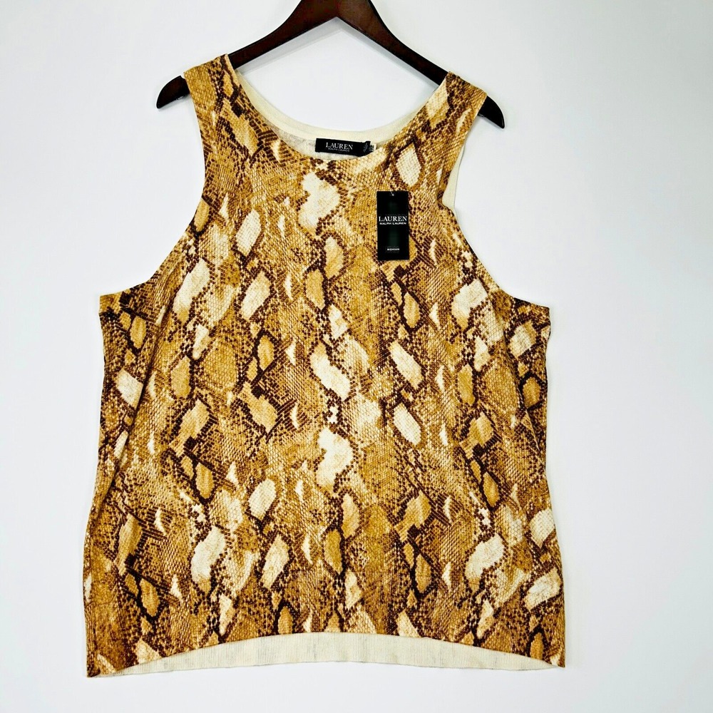 NWT Lauren Ralph‎ Lauren Snakeskin Print Top 3X Tank Sweater Blouse Black Label